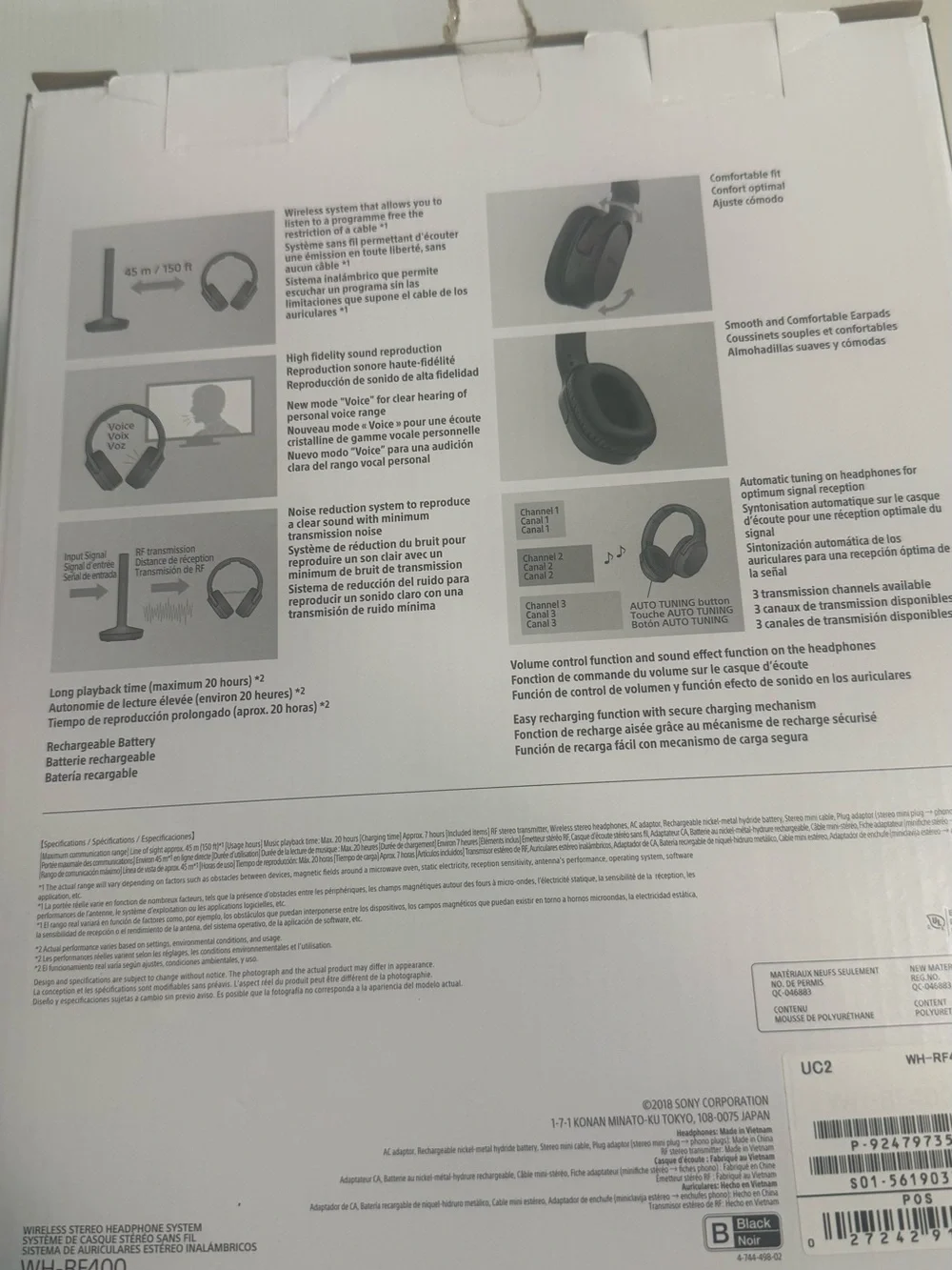 Sony WH-RF400 Wireless Over-Ear Headphones - Black